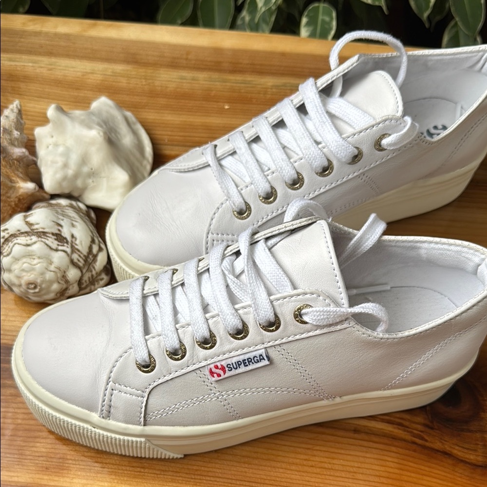 Superga Off-White Leather Sneakers